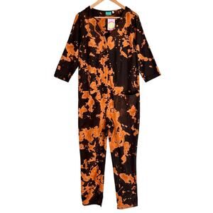 $178 NWT OOAK Upcycled Handmade Black Orange Hand Dyed Cotton Jumpsuit- Medium